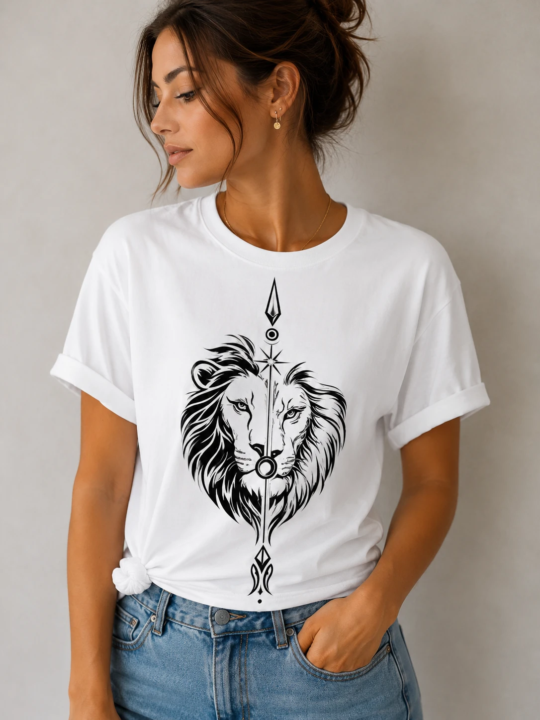 Aslan burcu baskılı kadın thisort